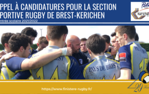 Rentrée scolaire 2021/2022 - Appel à candidatures pour la section sportive rugby de Brest-Kerichen